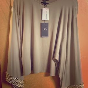 Sheri Bodell flowy beige jewel trim formal blouse